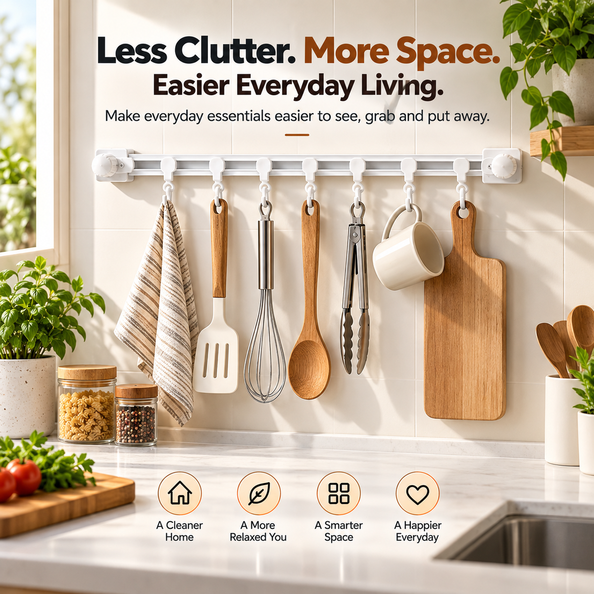 ✨ Adjustable Sliding Hook Rail Organizer – Space-Saving Multi-Use Storage for Kitchen, Bathroom & Home