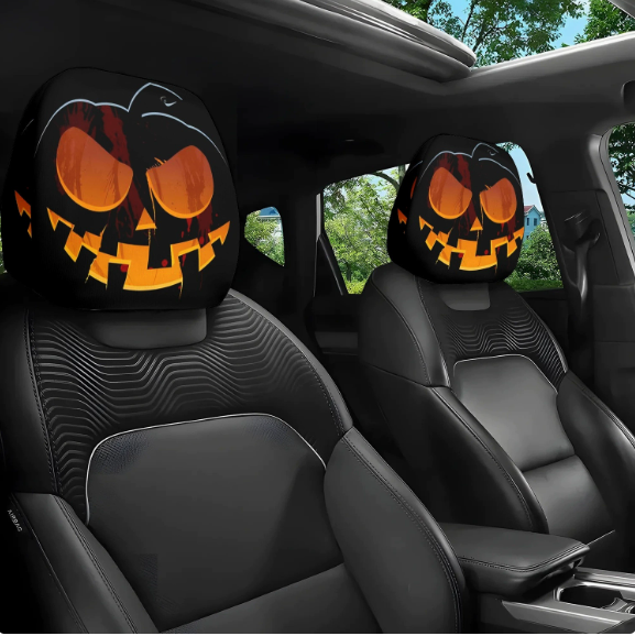 ๐ Funny Cartoon Car Headrest Covers โ 2PCS 2D Universal Fit ๐