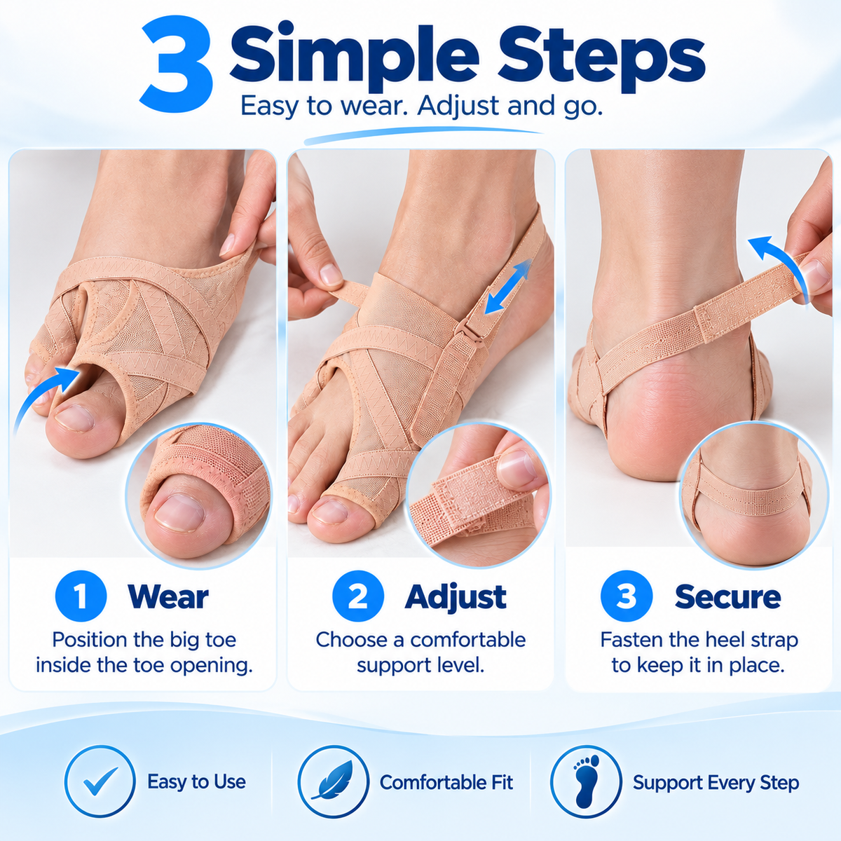 ๐ฆถ 5-Level Adjustable Big Toe Corrector โ Toe-to-Heel Alignment Support for Everyday Comfort