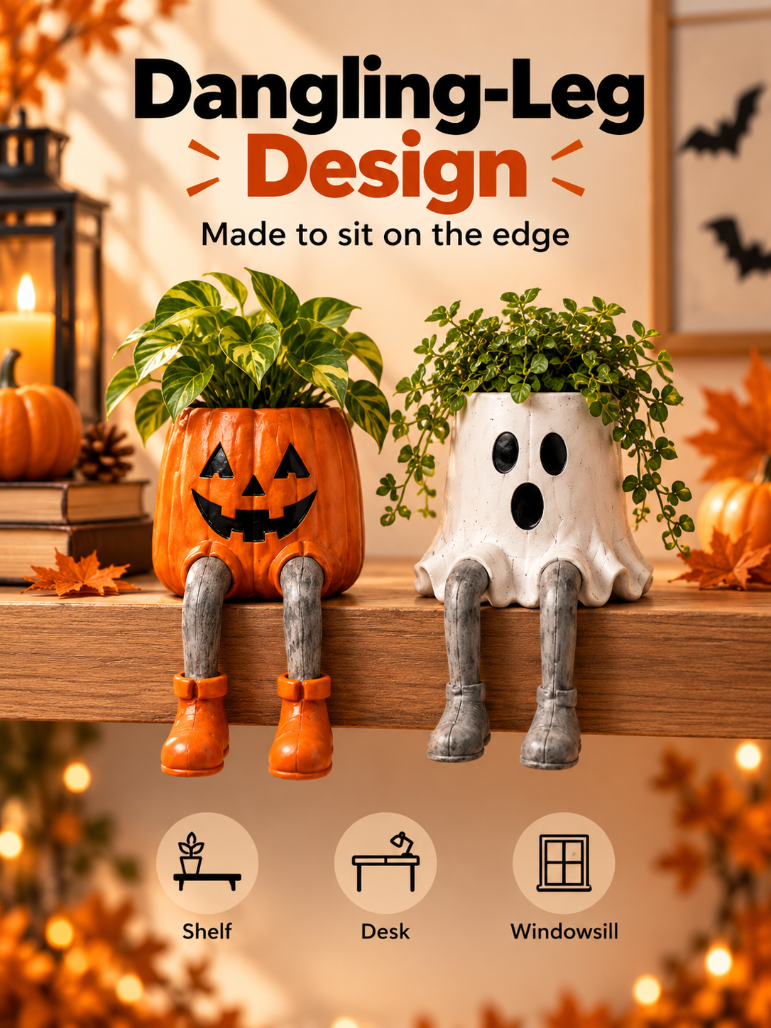 🎃 Halloween Dangling-Leg Character Planter – Cute Spooky Plant Pot for Fall Décor