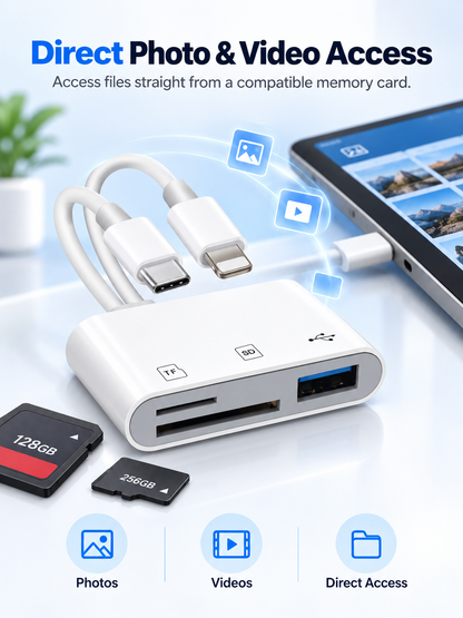 📸 Dual-Cable SD/TF Card Reader & USB OTG Adapter – Type-C Multiport Hub