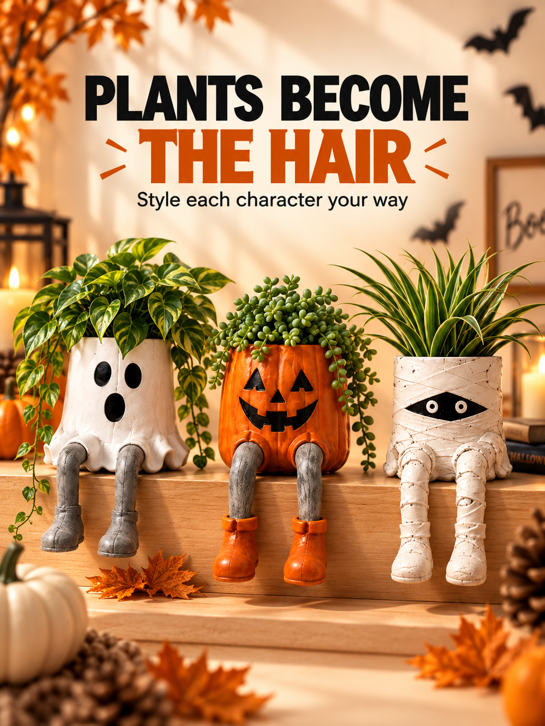 🎃 Halloween Dangling-Leg Character Planter – Cute Spooky Plant Pot for Fall Décor