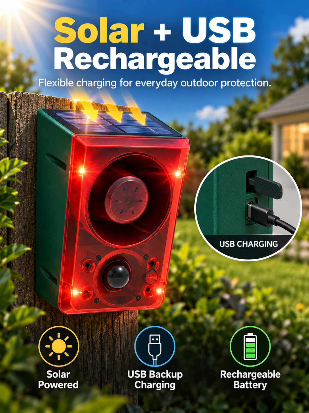 🚨 Solar-Powered Outdoor Motion Alarm – Remote-Controlled Farm & Garden Security Siren