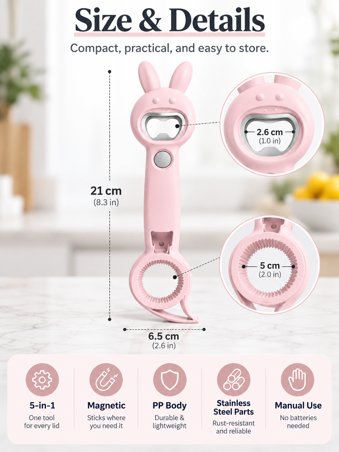 🐰 5-in-1 Magnetic Rabbit Kitchen Opener – Jar, Bottle, Can & Wine Helper