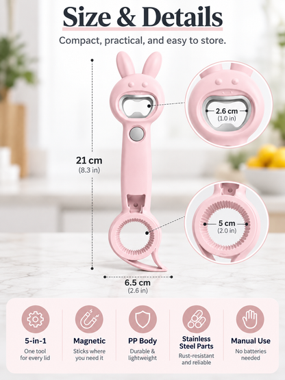 🐰 5-in-1 Magnetic Rabbit Kitchen Opener – Jar, Bottle, Can & Wine Helper