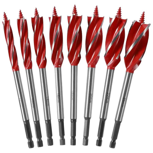 8-Piece High-Carbon Steel Wood Drill Bit Set | 4-Flute Hex Shank, 10–25mm for Wood & Plastic