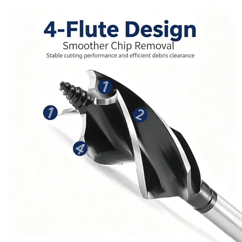 8-Piece High-Carbon Steel Wood Drill Bit Set | 4-Flute Hex Shank, 10–25mm for Wood & Plastic