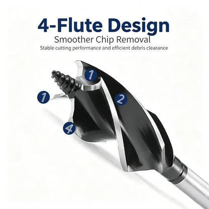 8-Piece High-Carbon Steel Wood Drill Bit Set | 4-Flute Hex Shank, 10–25mm for Wood & Plastic