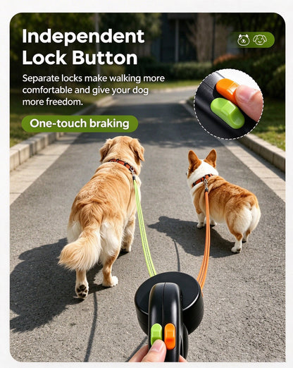 Retractable Dog Leash 2-in-1 — Hands-Free Control with One-Touch Braking & Built-in LED Light