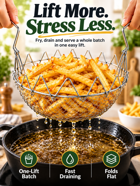 🍟 Foldable Easy-Lift Frying Basket – Fry, Lift & Drain in One Easy Move
