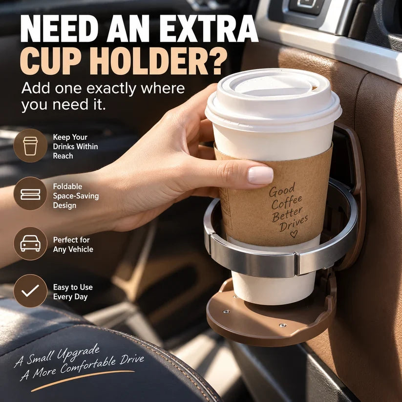 🚗 50% OFF Today! Foldable Car Cup Holder for Extra Drink Space Anytime