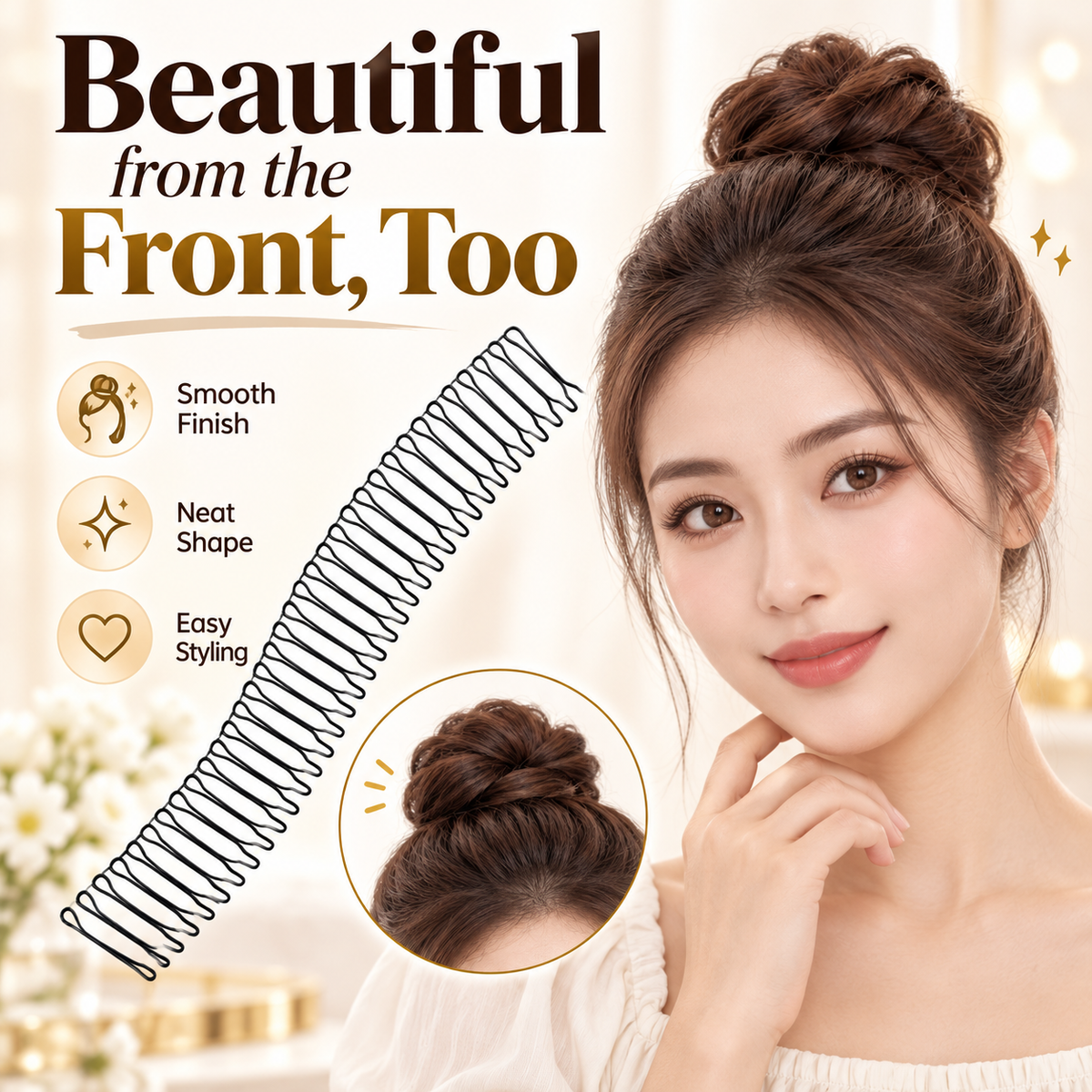 ✨ Flexible Hair Bun Styling Comb – Tuck Flyaways, Shape & Secure a Fuller Bun in Seconds