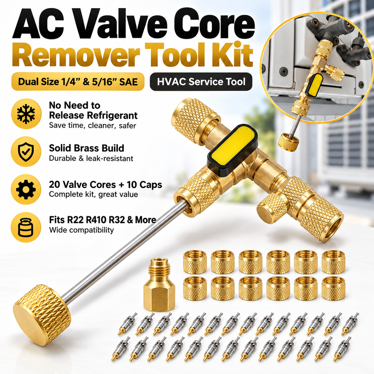 🔧 50% OFF Dual-Size AC Valve Core Remover & Installer Kit 1/4" & 5/16" SAE