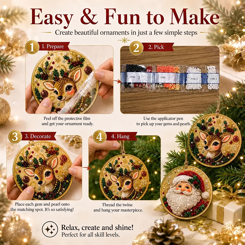 6Pcs/12Pcs Christmas DIY Diamond Painting Ornaments Kit