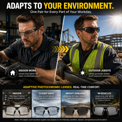 🕶️Photochromic Safety Glasses | Auto-Darkening Lens | Indoor & Outdoor Impact Protection
