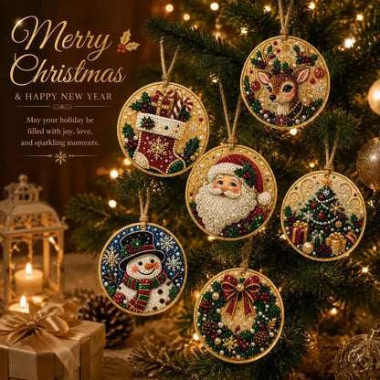 🔥🎁6Pcs/12Pcs Christmas DIY Diamond Painting Ornaments Kit, Xmas Tree Hanging Pendant🎄