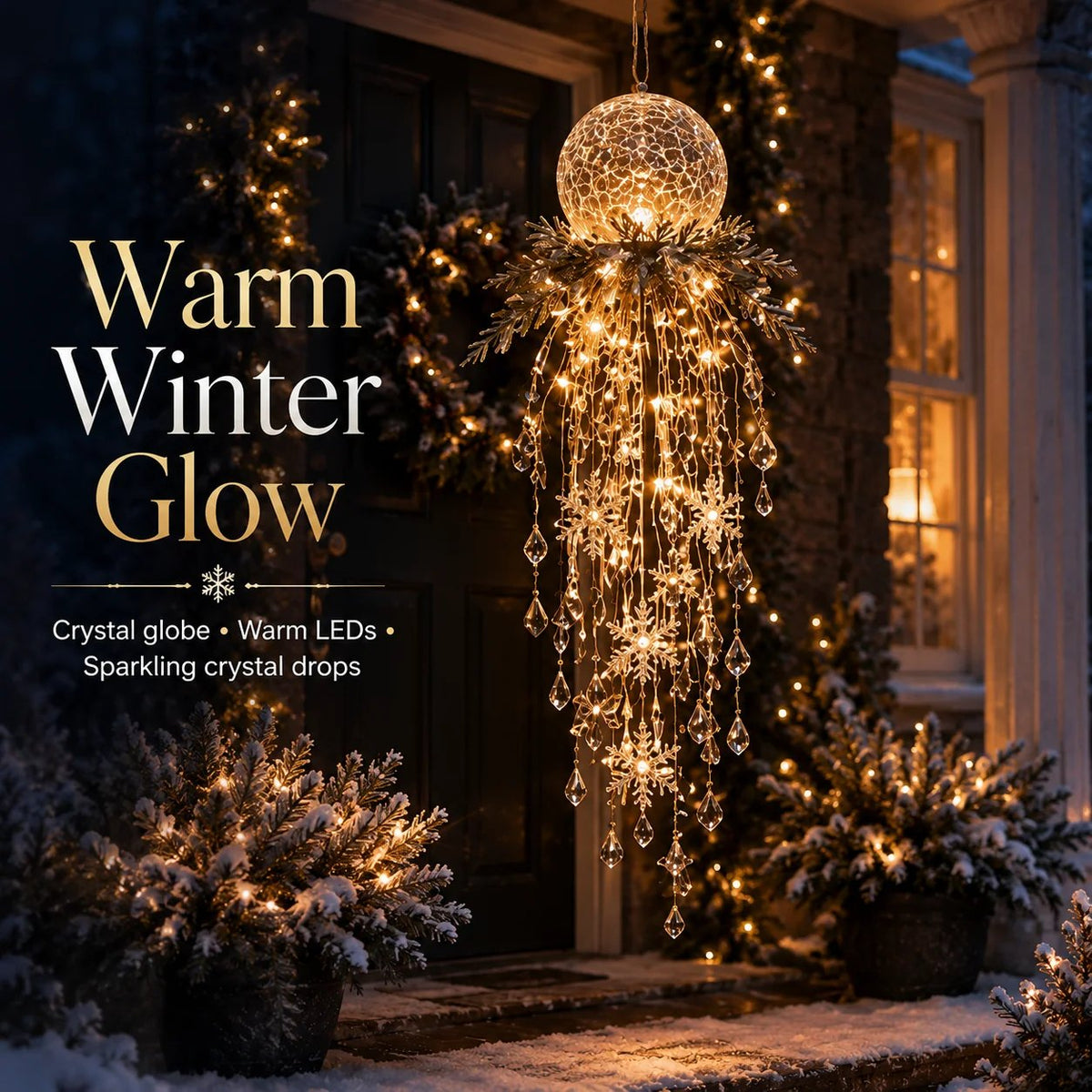 ❄️Crystal Cascade Christmas Light – Hanging Snowflake & Crystal LED Porch Décor ✨