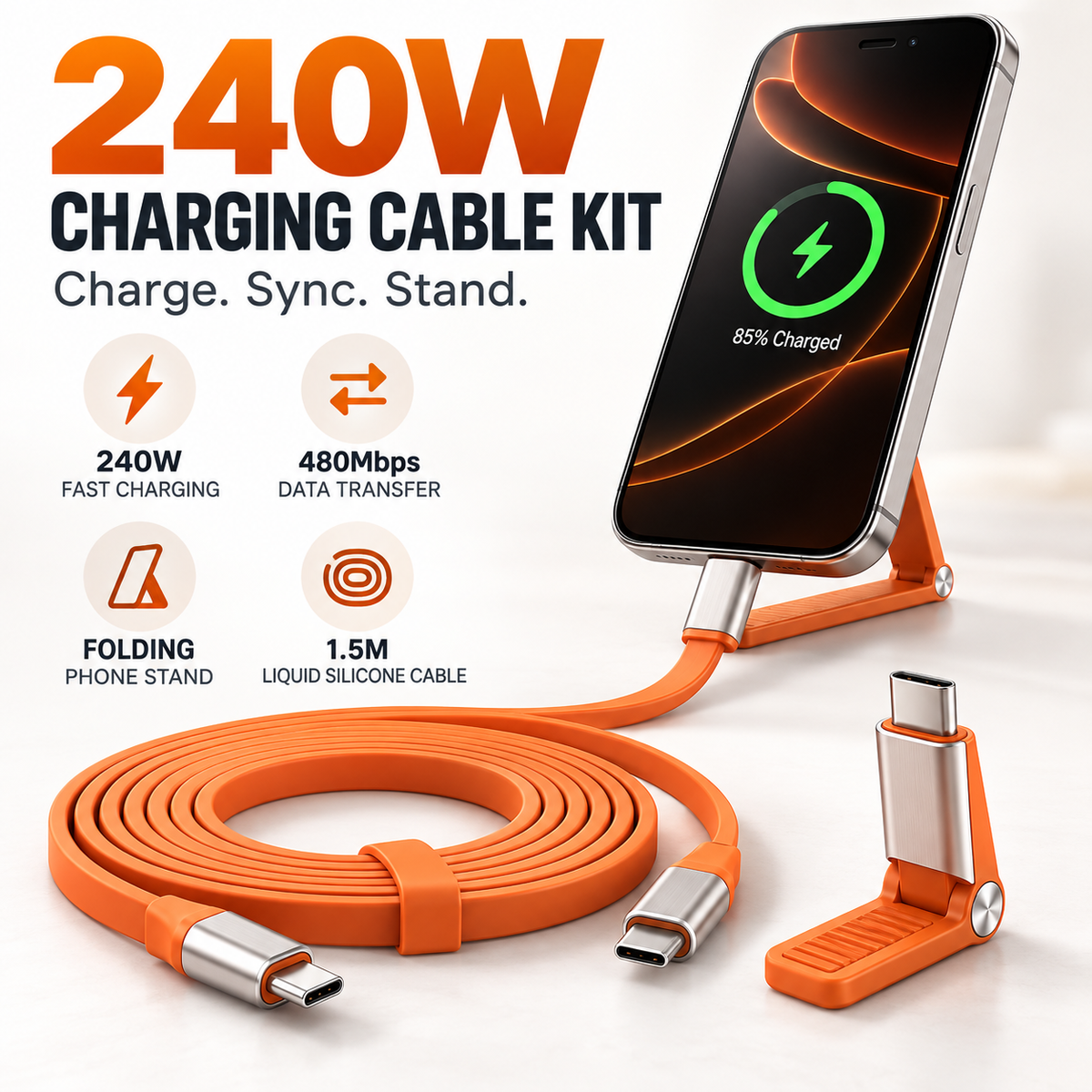 240W SuperCharge Durable 2-in-1 Detachable USB-C Power Cable Charger
