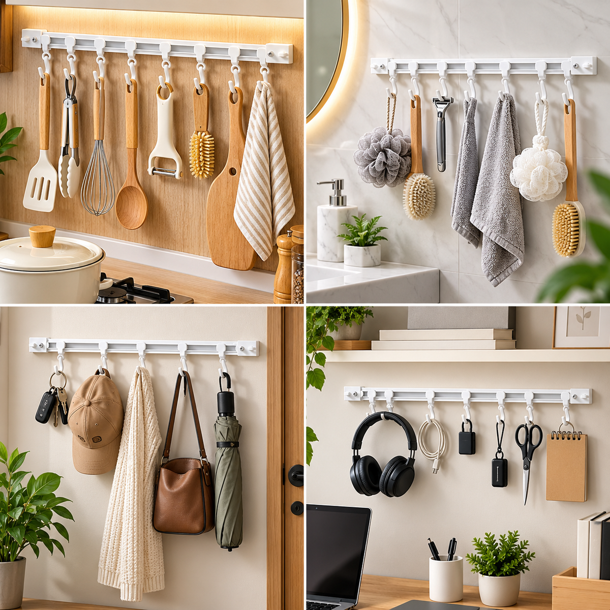 ✨ Adjustable Sliding Hook Rail Organizer – Space-Saving Multi-Use Storage for Kitchen, Bathroom & Home