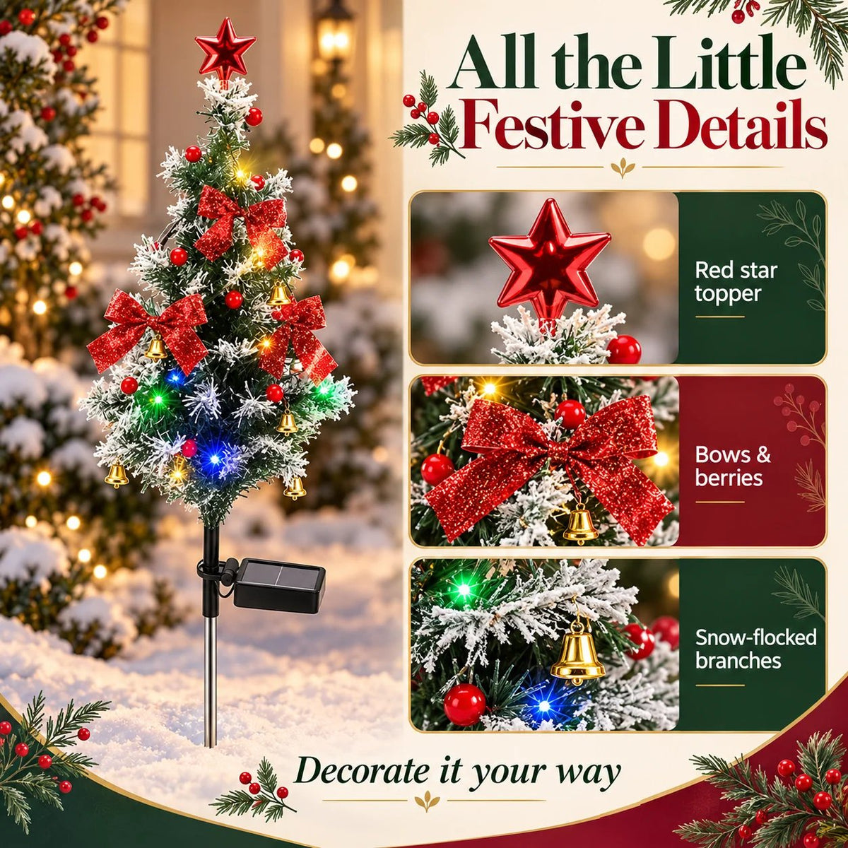 4-packs🎄 Solar Christmas Tree Lights/Suitable for use in a garden or in front of a headstone