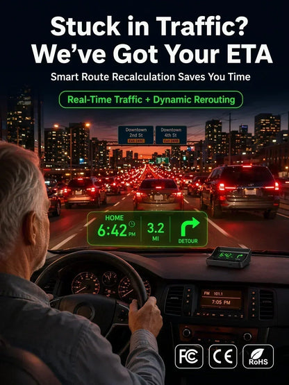 🚗Head-Up Display Car GPS Digital Speedometer – Traffic Light Countdown & Red Light Camera Alert HUD, Universal Driver Safety Warning Device to Avoid Tickets for City Driving