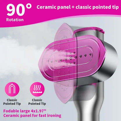 2-in-1 Handheld Steam Iron, 1200W Fast Heat-Up Garment Steamer with 7 Fabric Modes, Rotatable Tip Portable Wrinkle Remover for Home & Travel