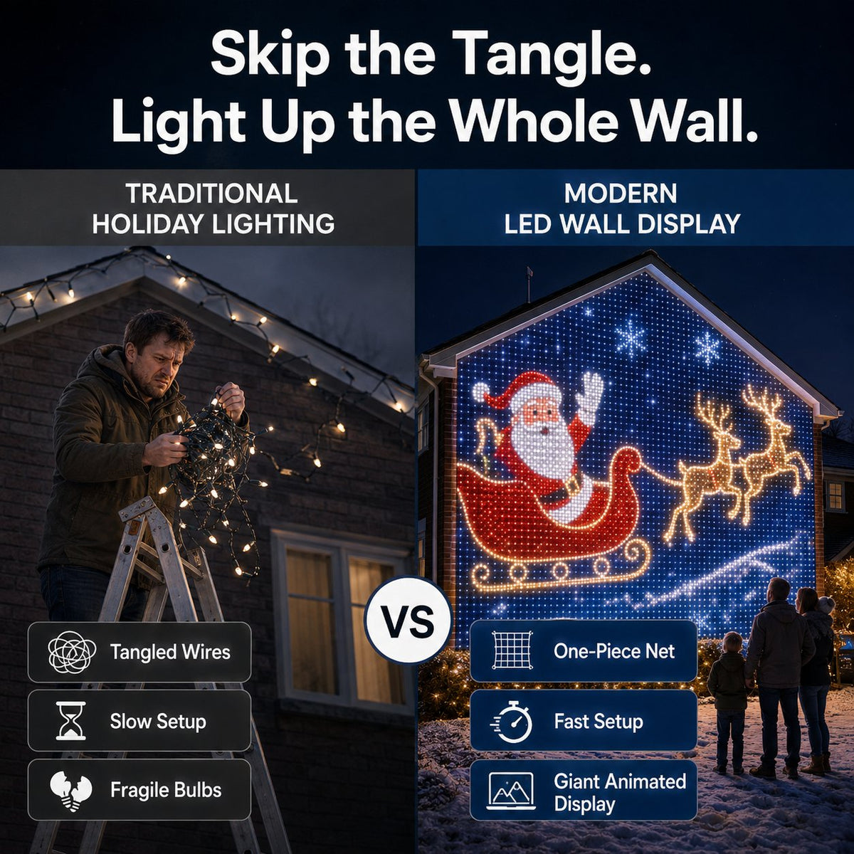 🎄✨Christmas LED House Net & Smart Outdoor Wall Curtain Light！！！