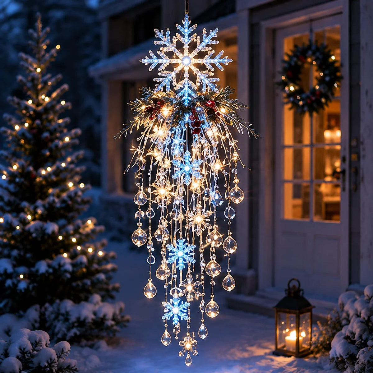 ❄️Crystal Cascade Christmas Light – Hanging Snowflake & Crystal LED Porch Décor ✨