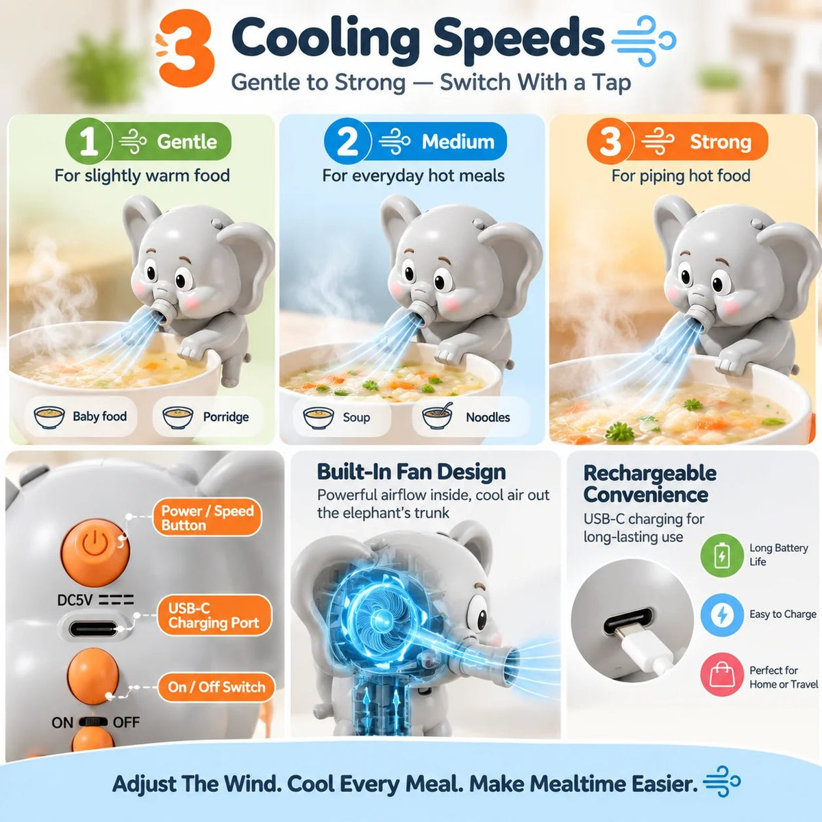 🐘 Little Elephant Food Cooling Fan | Make Hot Meals Easier