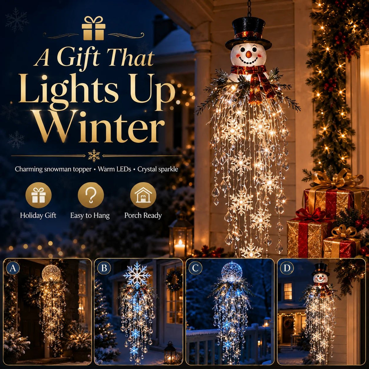 ❄️Crystal Cascade Christmas Light – Hanging Snowflake & Crystal LED Porch Décor ✨
