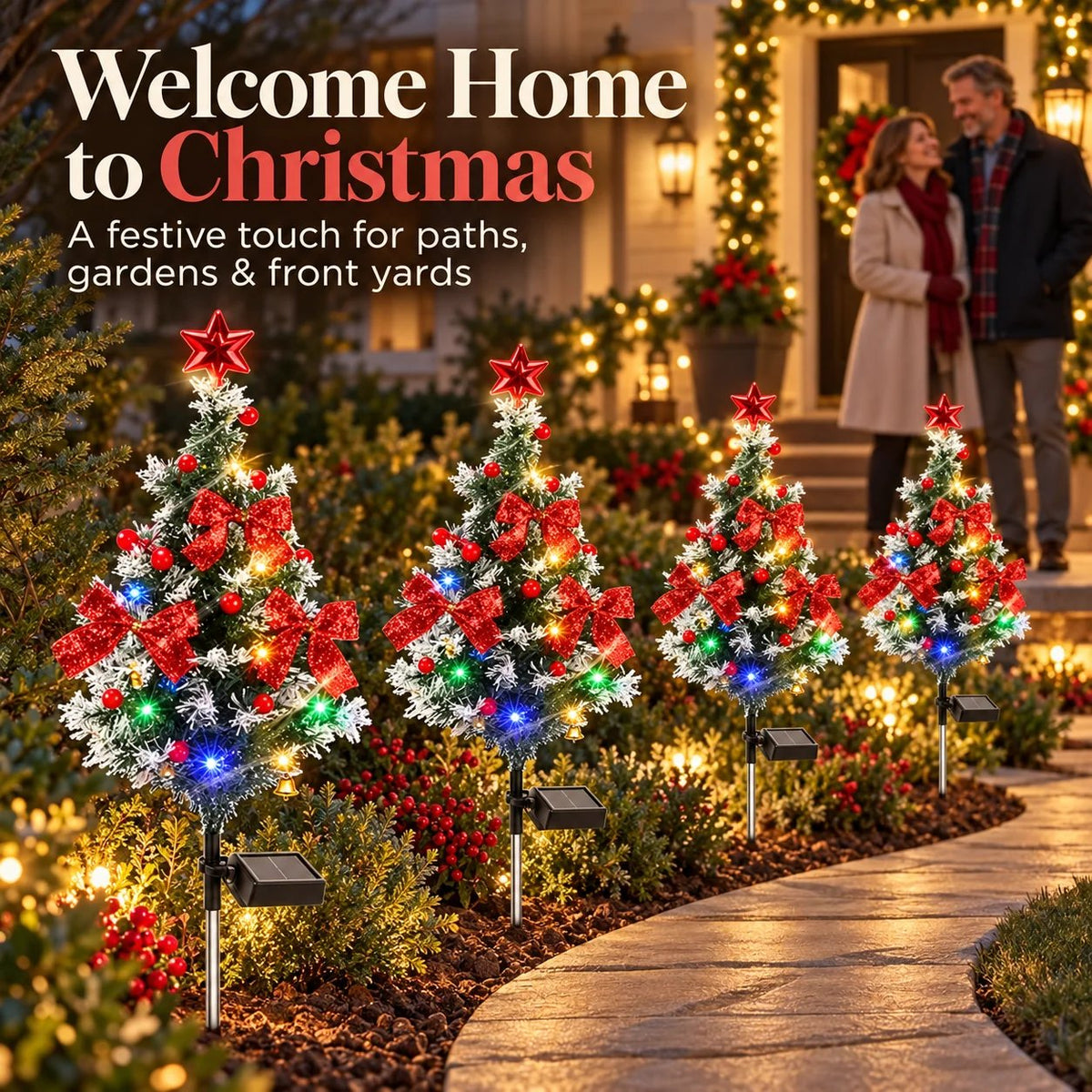 4-packs🎄 Solar Christmas Tree Lights/Suitable for use in a garden or in front of a headstone