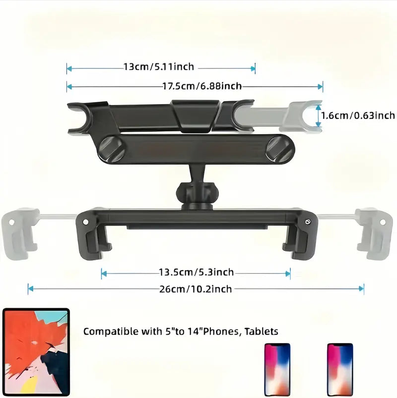 360-Degree Rotatable Car Rear Headrest Tablet Holder