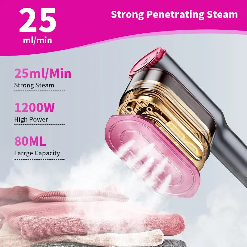 2-in-1 Handheld Steam Iron, 1200W Fast Heat-Up Garment Steamer with 7 Fabric Modes, Rotatable Tip Portable Wrinkle Remover for Home & Travel