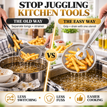 🔥 50% OFF Today 2-in-1 Spider Strainer Tongs for Frying & Draining