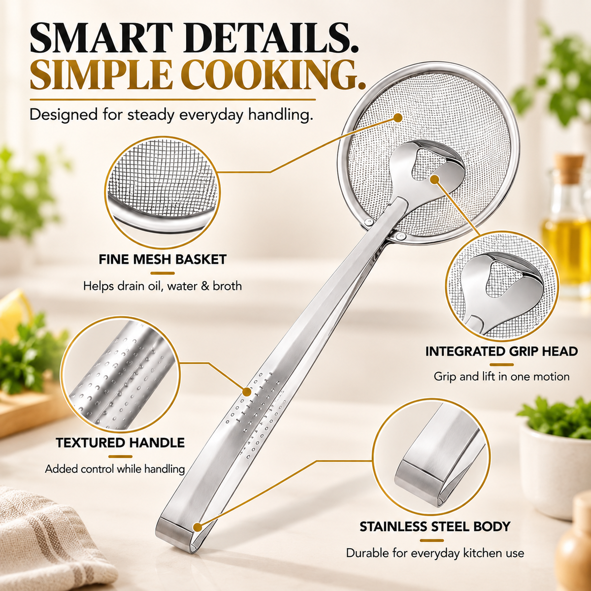 🔥Last Day 50% OFF💥🎉2-in-1 Spider Strainer Tongs – Stainless Steel Frying & Draining Tool