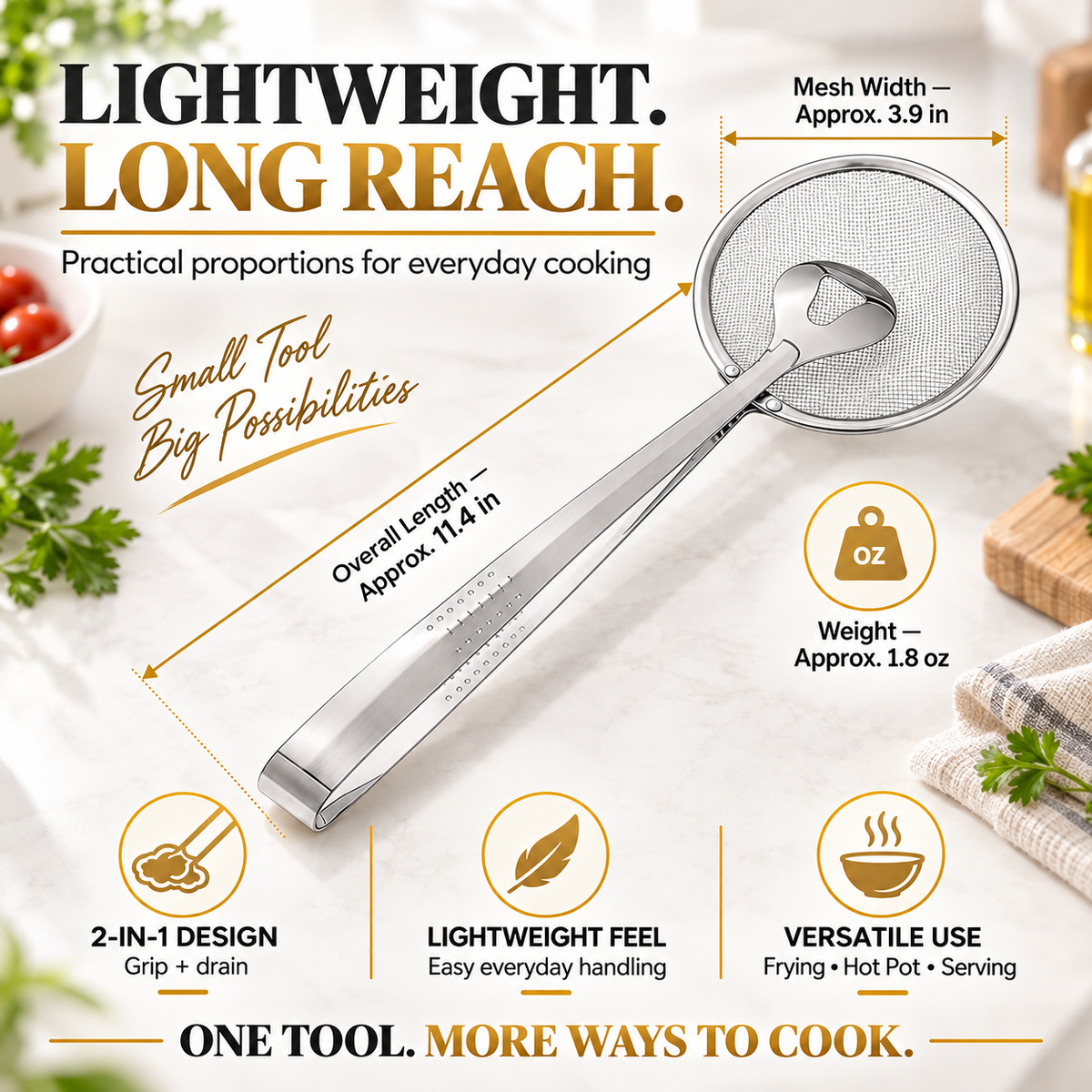 🔥Last Day 50% OFF💥🎉2-in-1 Spider Strainer Tongs – Stainless Steel Frying & Draining Tool