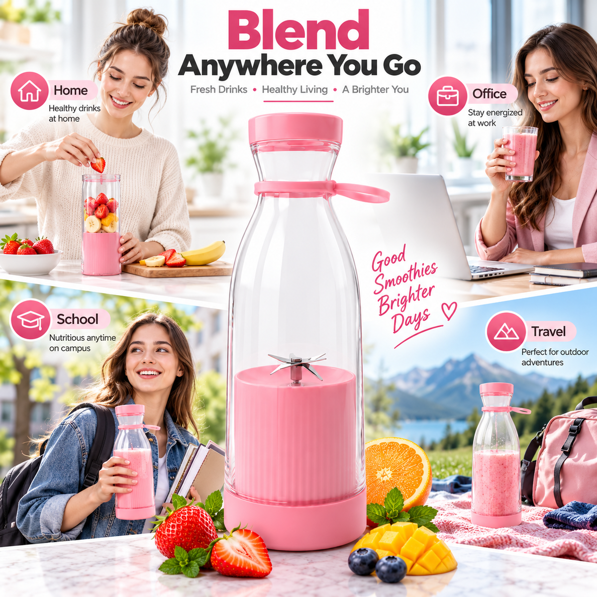 ⚡Portable Juicer Cup with Handle – USB Rechargeable Mini Blender for Shakes & Fresh Juice