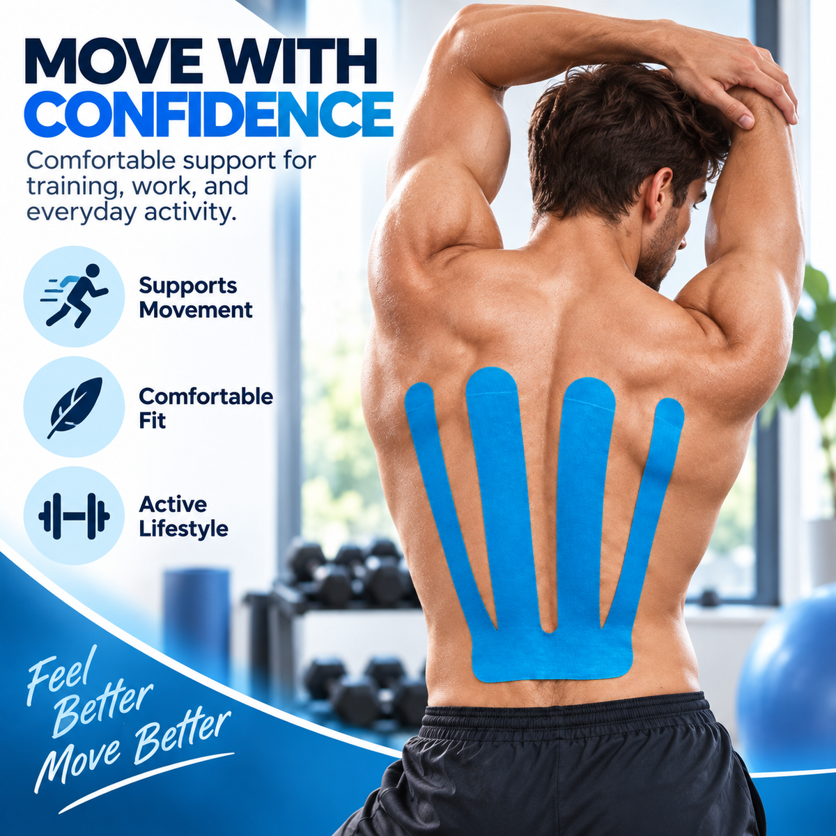 🔥  Lower Back Kinesiology Support Tape – Water-Resistant Athletic Tape