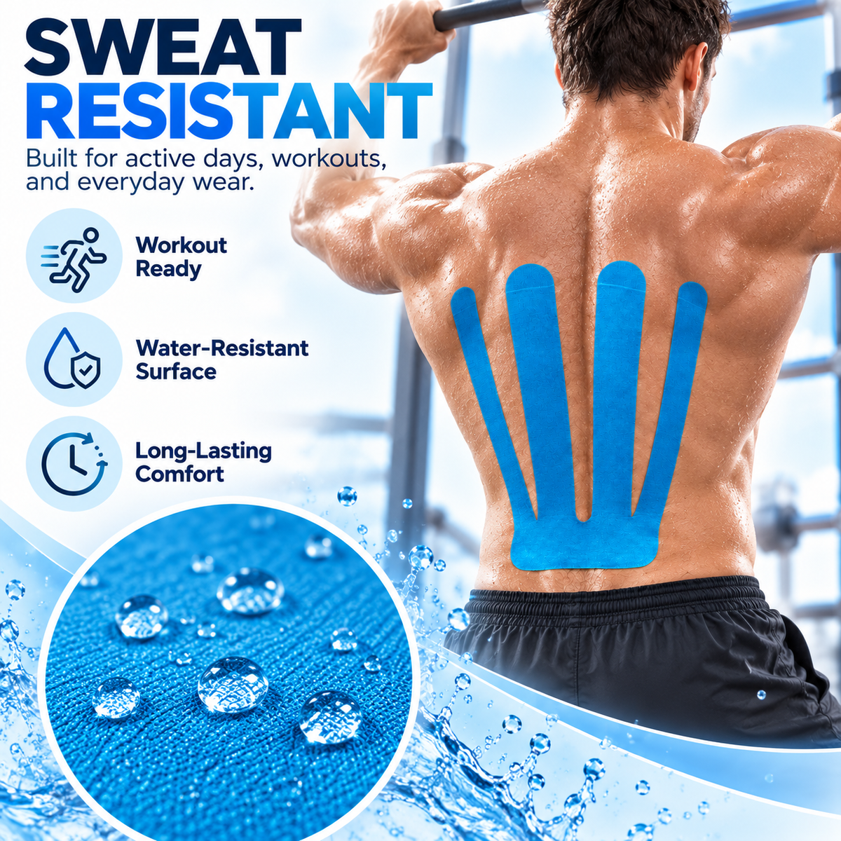 🔥  Lower Back Kinesiology Support Tape – Water-Resistant Athletic Tape
