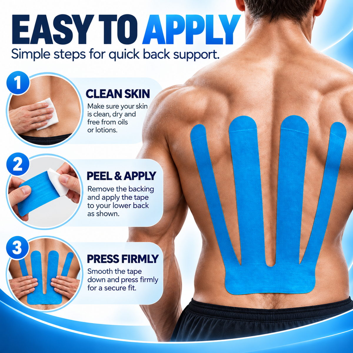 🔥  Lower Back Kinesiology Support Tape – Water-Resistant Athletic Tape