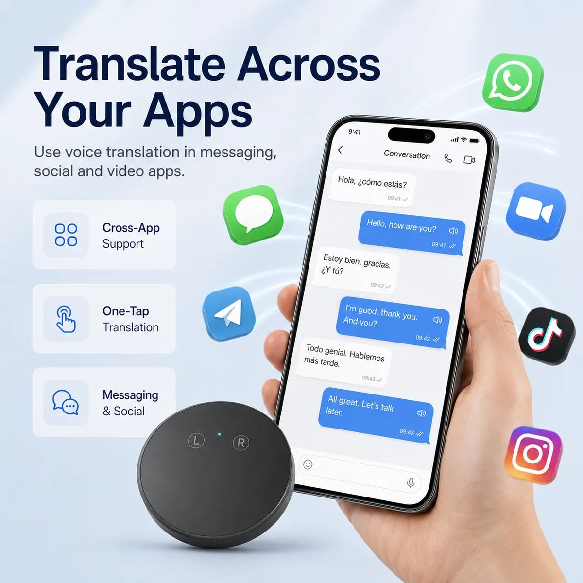 🌐 Real-Time AI Translator Device – Instant Two-Way Voice, 100+ Languages