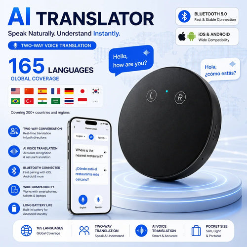 🌐 Real-Time AI Translator Device – Instant Two-Way Voice, 100+ Languages