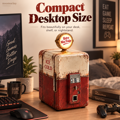 🥤 Vintage Gas Pump Mini Fridge – Retro Beverage Cooler with Illuminated Top Sign