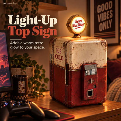 🥤 Vintage Gas Pump Mini Fridge – Retro Beverage Cooler with Illuminated Top Sign