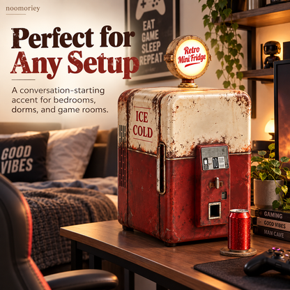 🥤 Vintage Gas Pump Mini Fridge – Retro Beverage Cooler with Illuminated Top Sign