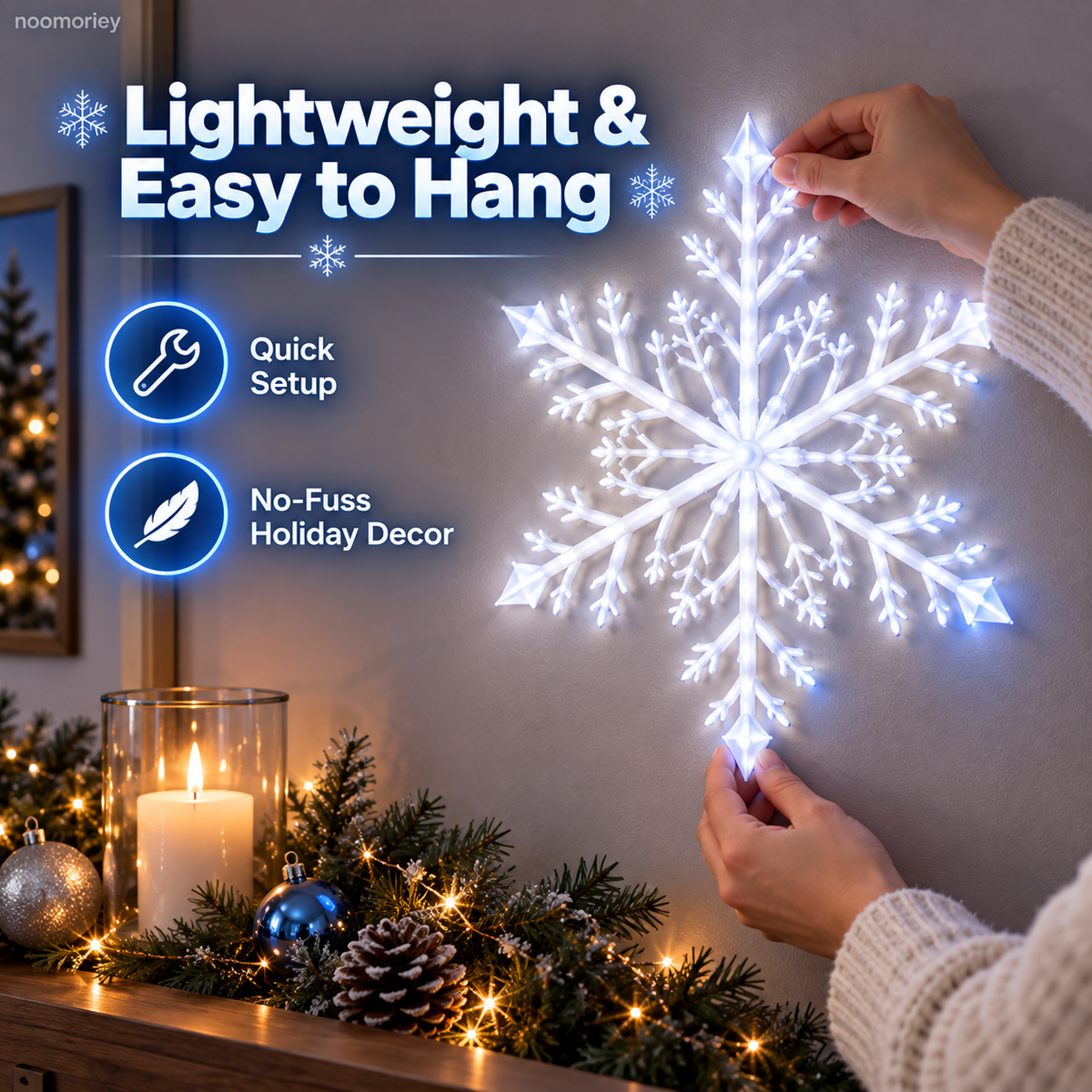 ❄️  Snowflake Wall LED Lights  – Blue & White Christmas Holiday Decor