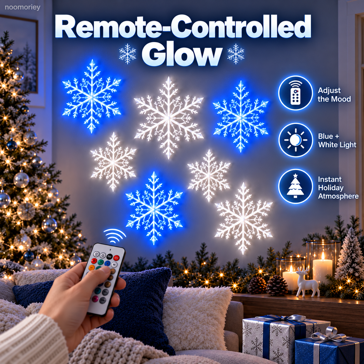 ❄️  Snowflake Wall LED Lights  – Blue & White Christmas Holiday Decor