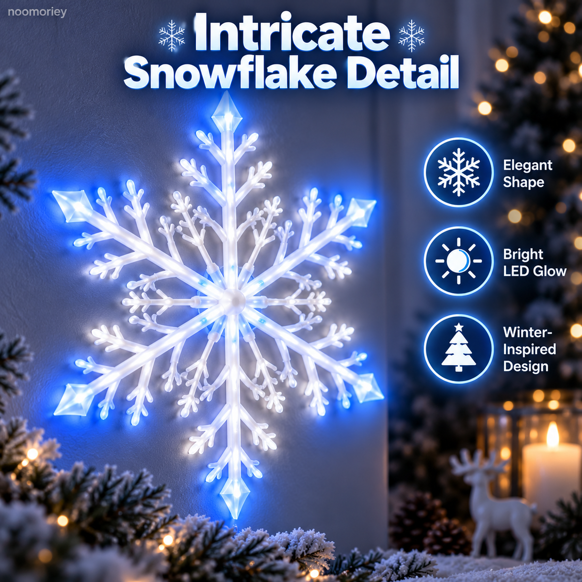 ❄️  Snowflake Wall LED Lights  – Blue & White Christmas Holiday Decor