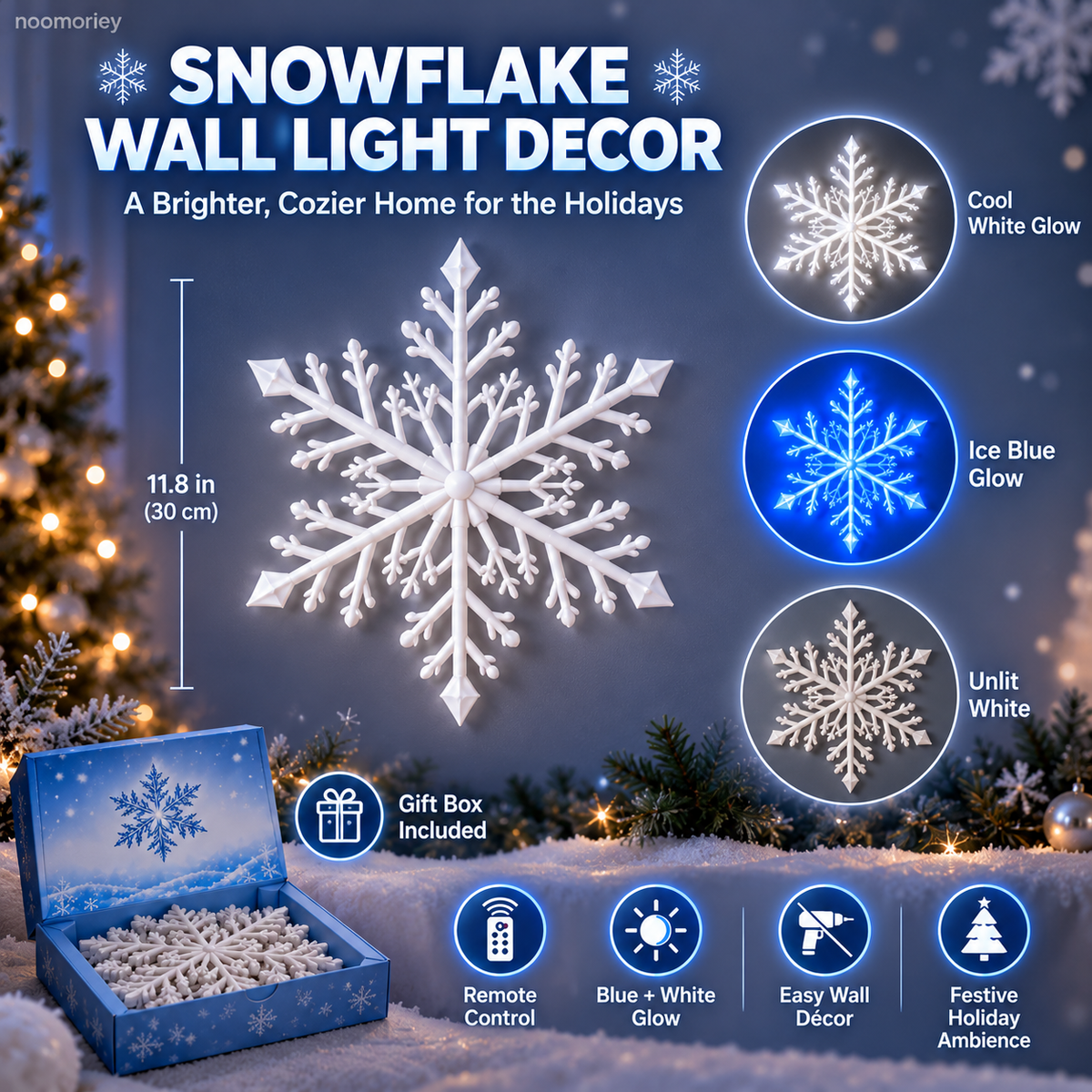 ❄️  Snowflake Wall LED Lights  – Blue & White Christmas Holiday Decor
