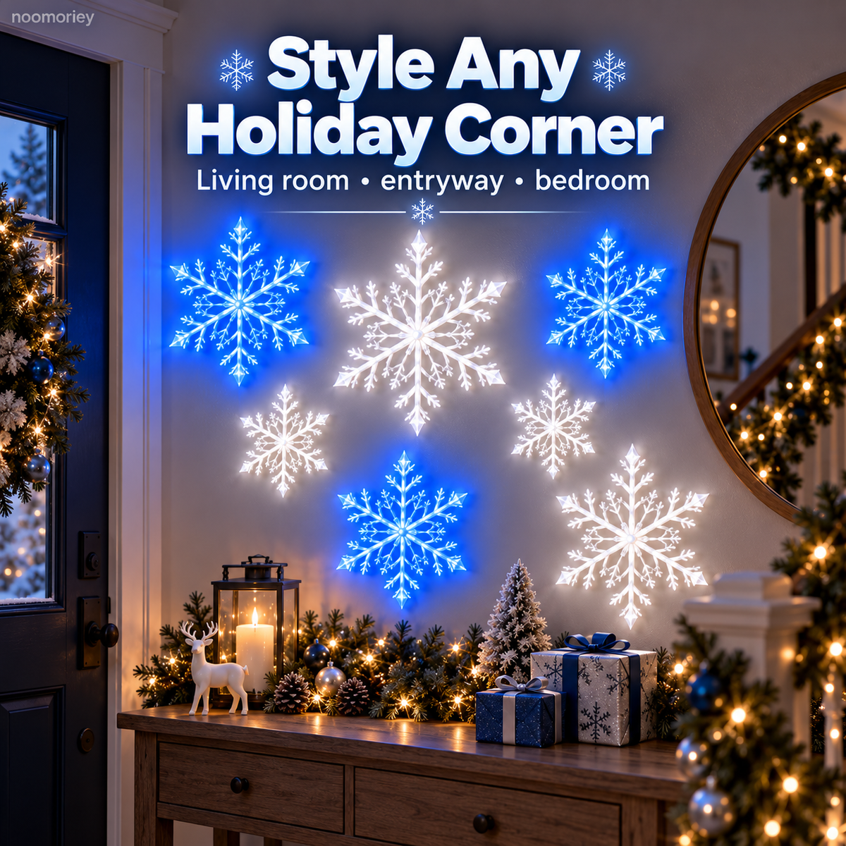 ❄️  Snowflake Wall LED Lights  – Blue & White Christmas Holiday Decor